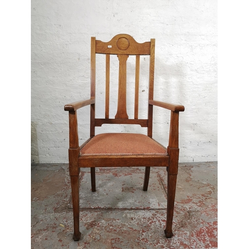 181 - An Arts & Crafts oak armchair - approx. 120cm high x 55cm wide x 46cm deep