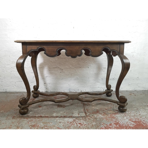 2 - A 19th century style stained beech rectangular console table with cabriole supports and lower stretc... 