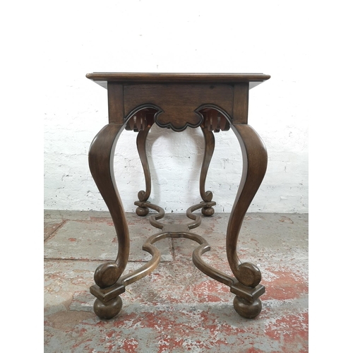 2 - A 19th century style stained beech rectangular console table with cabriole supports and lower stretc... 