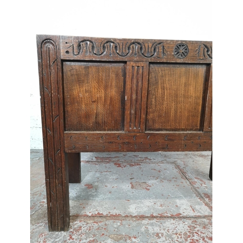 200 - A 19th century carved oak three panel coffer converted garden planter with galvanised metal interior... 