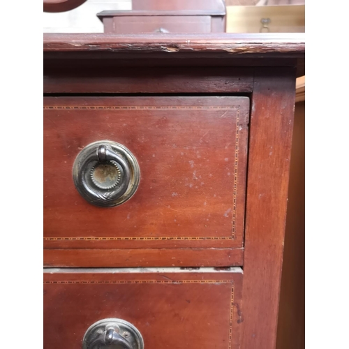 204 - An Edwardian inlaid mahogany dressing chest with three long drawers, two trinket drawers and upper o... 