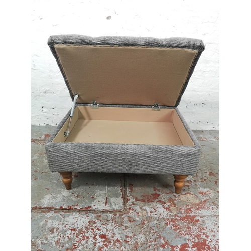 28 - A modern grey buttoned upholstered storage footstool - approx. 35cm high x 66cm wide x 50cm deep