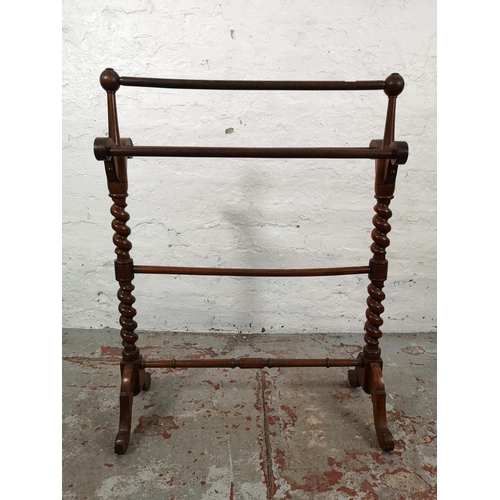 40 - Two pieces of furniture, one late Victorian/Edwardian stained beech barley twist towel rail - approx... 