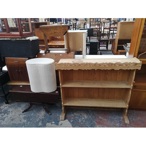 41 - A large collection of house clearance furniture to include chrome effect and beech kitchen bar stool... 