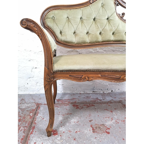 43 - A French Louis XV style beech and green upholstered window seat/parlour sofa - approx. 90cm high x 1... 