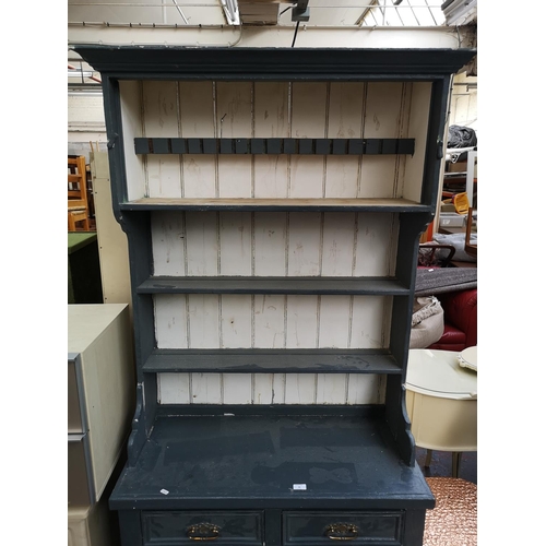 48 - A Victorian style grey painted pine dresser - approx. 204cm high x 95cm wide x 45cm deep