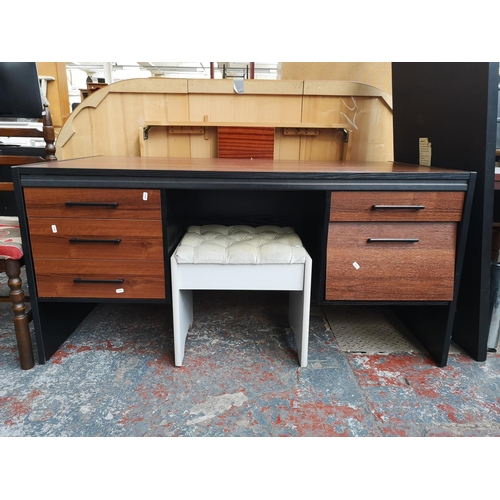 5 - Five pieces of furniture comprising mahogany effect computer desk and matching two drawer cabinet, t... 