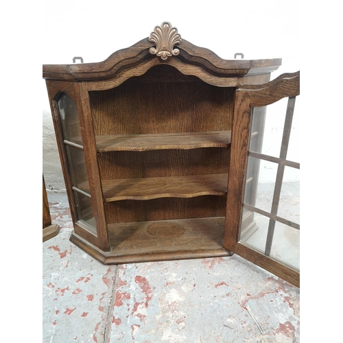 59 - Two mid/late 20th century oak wall mountable display cabinets - approx. 54cm high x 57cm wide x 15cm... 