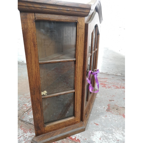 59 - Two mid/late 20th century oak wall mountable display cabinets - approx. 54cm high x 57cm wide x 15cm... 