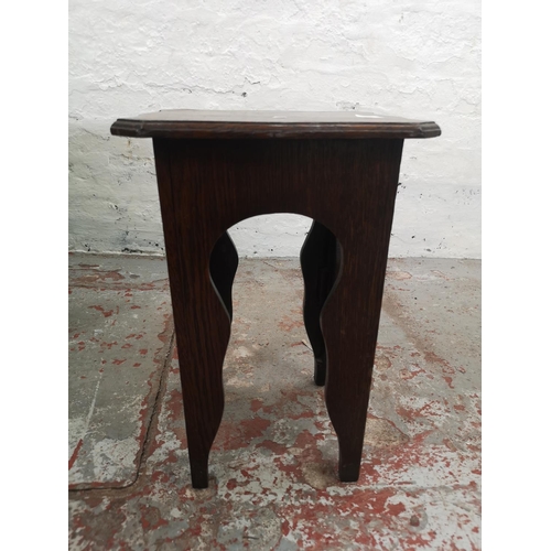 64 - Three pieces of oak furniture, one linenfold purdonium - approx. 54cm high x 39cm wide x 33cm deep, ... 