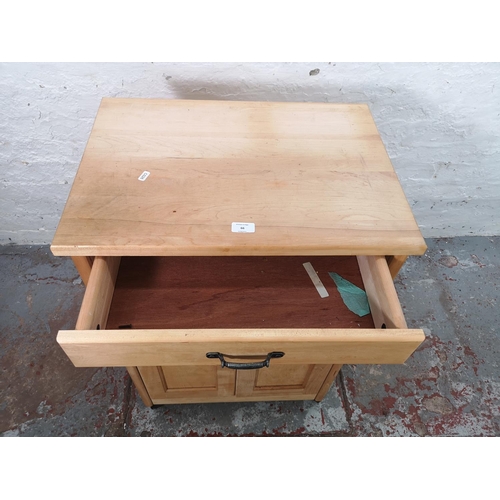 66 - A modern beech kitchen trolley island with castors - approx. 88cm high x 60cm wide x 42cm deep