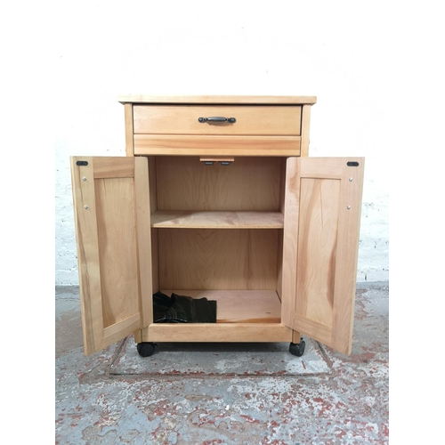 66 - A modern beech kitchen trolley island with castors - approx. 88cm high x 60cm wide x 42cm deep