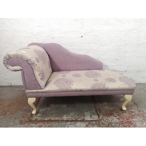 67A - A modern purple and silver upholstered chaise lounge with cabriole supports - approx. 72cm high x  1... 