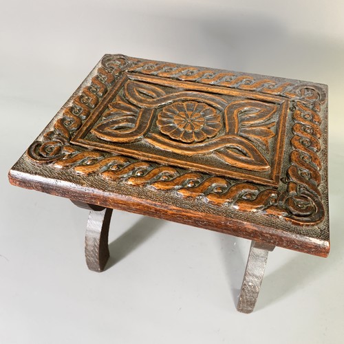 1374 - A Middle Eastern carved oak stool - approx. 23cm high x 30cm wide x 25cm deep