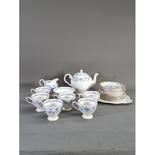 1208 - A Tuscan 'Love in The Mist' tea set comprising six teacups, six saucers, six side plates, teapot, mi... 