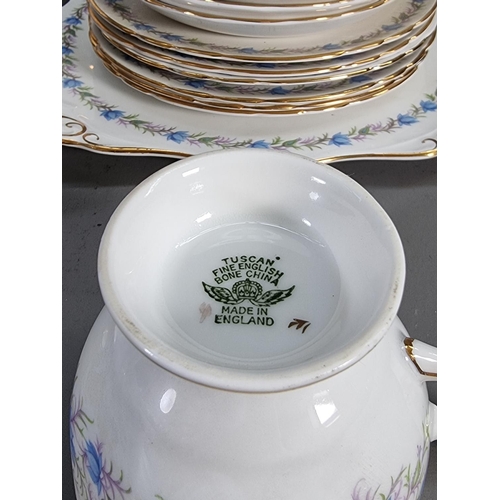 1208 - A Tuscan 'Love in The Mist' tea set comprising six teacups, six saucers, six side plates, teapot, mi... 