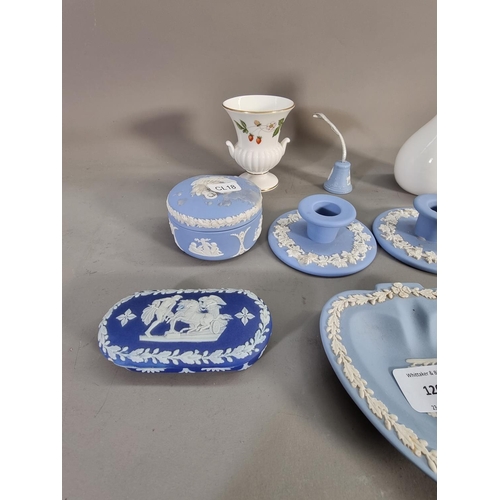 1209 - A collection of Wedgwood to include seven pieces of pale blue Jasperware, 19th century cobalt blue J... 