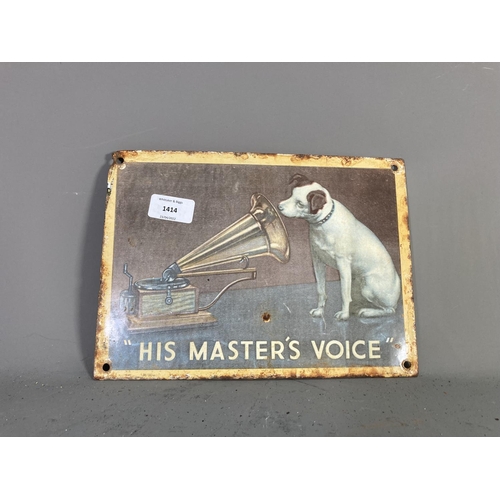 1414 - A His Master's voice enamel sign - approx. 27cm wide x 20cm high