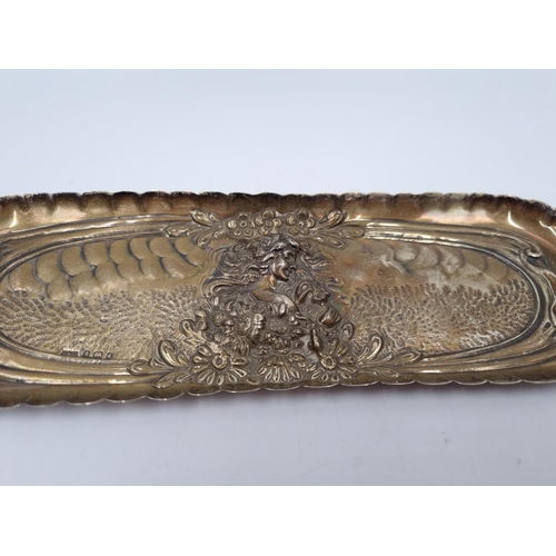 1010 - An Edwardian hallmarked Birmingham silver repousse oblong trinket dish, dated 1903 - approx. 22cm x ... 