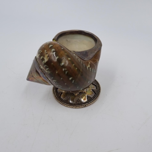 1017 - A .925 silver and snail shell salt - approx. 4cm high and gross weight 37 grams