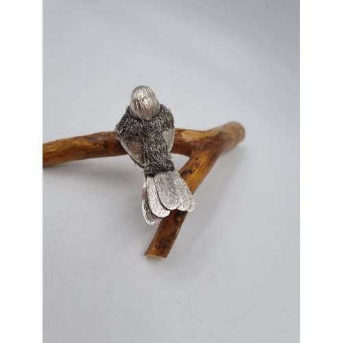 1024 - A 925 silver bird ornament on wooden branch - approx. 15cm long x 7.5 high