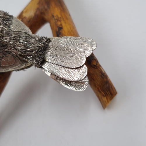 1024 - A 925 silver bird ornament on wooden branch - approx. 15cm long x 7.5 high