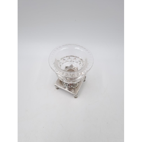 1045 - Two items, one 19th century French silver and cut glass salt cellar - approx. 8.5cm high and gross s... 