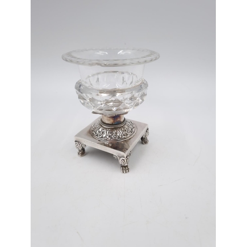 1045 - Two items, one 19th century French silver and cut glass salt cellar - approx. 8.5cm high and gross s... 