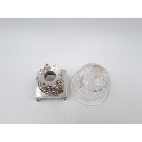 1045 - Two items, one 19th century French silver and cut glass salt cellar - approx. 8.5cm high and gross s... 