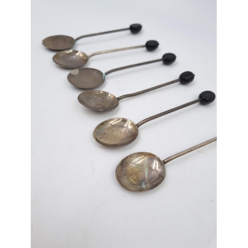 1052 - A set of six Art Deco hallmarked Birmingham silver coffee bean spoons, dated 1937 - approx. gross we... 