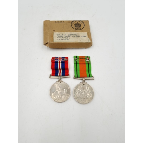 1072 - Two boxed WWII medal groups labelled Mrs A. E. Emmett and J. L. Emmett, 'Fern Bank' Crouch Lane, Bug... 