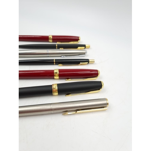 1083 - Seven Parker pens and pencils comprising five fountain and two propelling