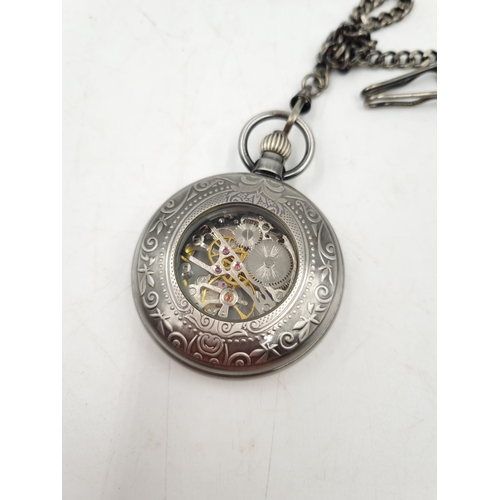 1089 - An antique style stainless steel men's pocket watch