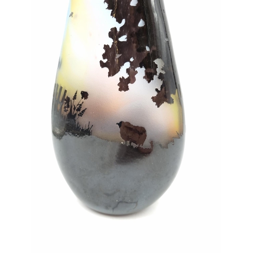 1120 - A signed Ed Burke studio glass vase depicting country and sheep scene - approx. 19cm high