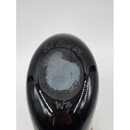 1120 - A signed Ed Burke studio glass vase depicting country and sheep scene - approx. 19cm high