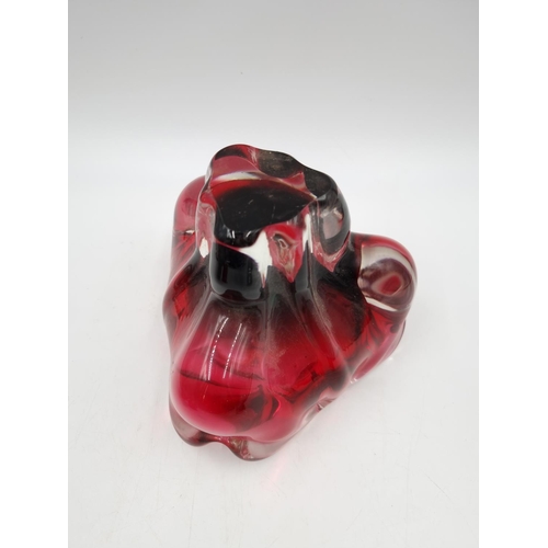 1121 - Six pieces of art glassware to include Bohemia Czechoslovakia cranberry glass vase - approx. 13cm hi... 