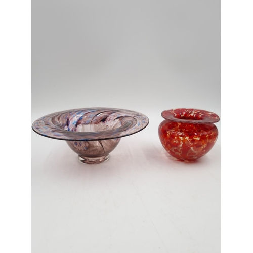 1121 - Six pieces of art glassware to include Bohemia Czechoslovakia cranberry glass vase - approx. 13cm hi... 