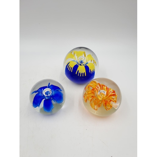 1124 - Eleven assorted art glass paperweights to include millefiori, frog etc.