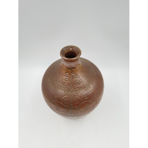 1126 - A mid/late 20th century stoneware studio pottery vase with impressed maker's mark to base - approx. ... 