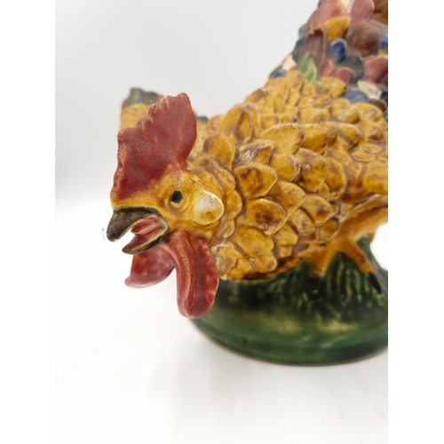 1135 - A F. Mendes of Portugal Majolica figurine of a cockerel - approx. 29cm high x 40cm high