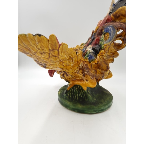 1135 - A F. Mendes of Portugal Majolica figurine of a cockerel - approx. 29cm high x 40cm high