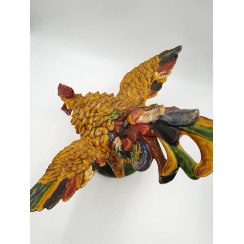 1135 - A F. Mendes of Portugal Majolica figurine of a cockerel - approx. 29cm high x 40cm high