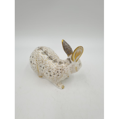 1150 - A Royal Crown Derby English Rabbit Grey paperweight with gold stopper - approx. 9.5cm high x 12cm lo... 