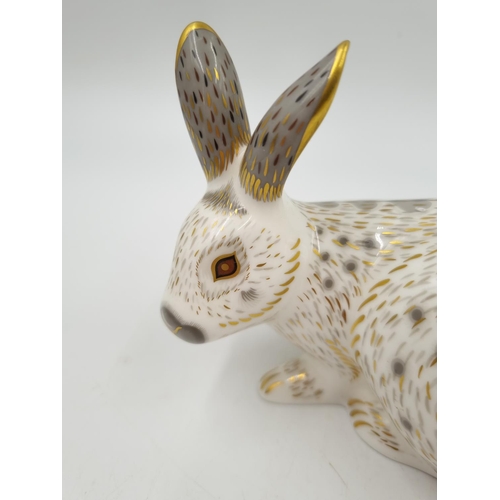 1150 - A Royal Crown Derby English Rabbit Grey paperweight with gold stopper - approx. 9.5cm high x 12cm lo... 