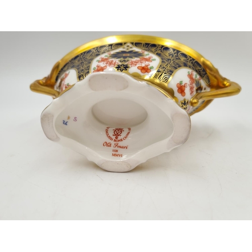 1158 - A Royal Crown Derby Old Imari twin handled oval pedestal bowl with lid - approx. 14cm high x 18cm wi... 