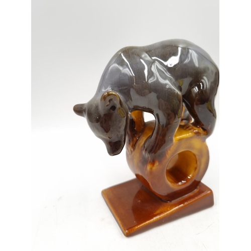 1168 - A 1950s USSR Konakovo Majolica Acrobatic Bear figurine, stamped 3nK to base - approx. 14cm high x 12... 