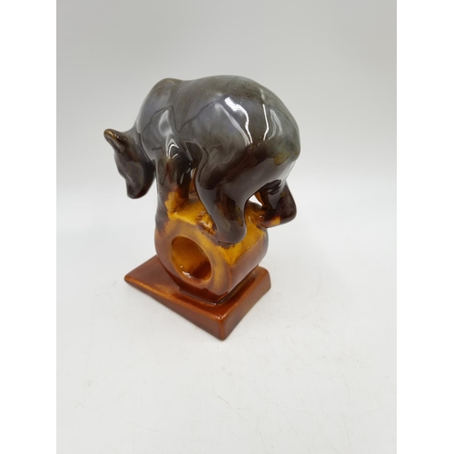 1168 - A 1950s USSR Konakovo Majolica Acrobatic Bear figurine, stamped 3nK to base - approx. 14cm high x 12... 