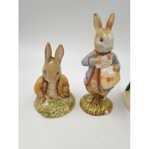 1177 - Four Royal Albert Beatrix Potter figurines comprising Mr Jackson, Benjamin Bunny Sat on a Bank, John... 