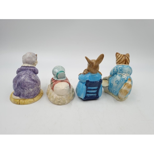 1179 - Four Royal Albert Beatrix Potter figurines comprising Lady Mouse Made a Curtsy, Ribby and the patty ... 