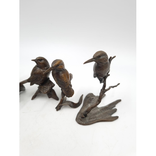 1198 - Five Michael Simpson limited edition bronze bird figurines to include Robin perched on a branch 105/... 